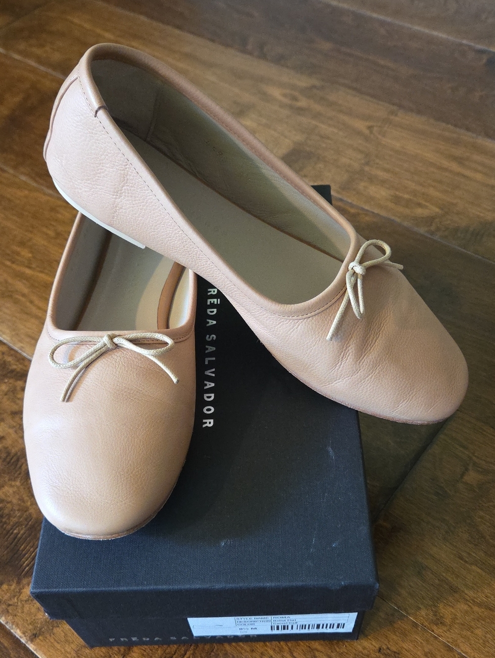 Freda Salvador Nude Leather Ballet Flats with Bow